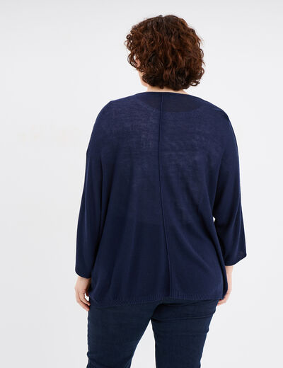 Gilet col ouvert manches 3/4 bleu marine femme grande taille
