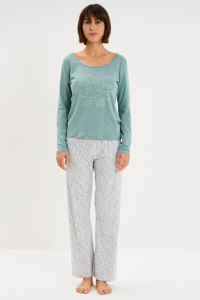 Ensemble pyjama 2 pi&egrave;ces pantalon bleu gris femme