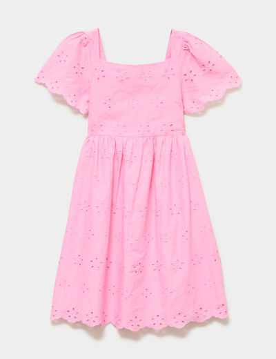 Robe c&eacute;r&eacute;monie broderie anglaise smock&eacute; rose fille