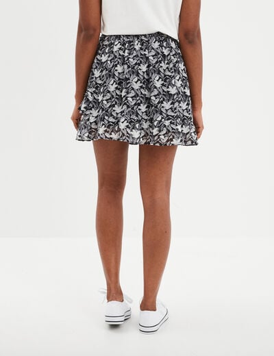 Jupe courte patineuse à volants noir femme