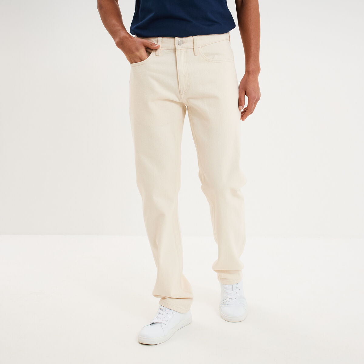 Jean regular 5 poches coton ecru homme