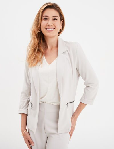 Veste blazer cintré manches 3/4 gris clair femme