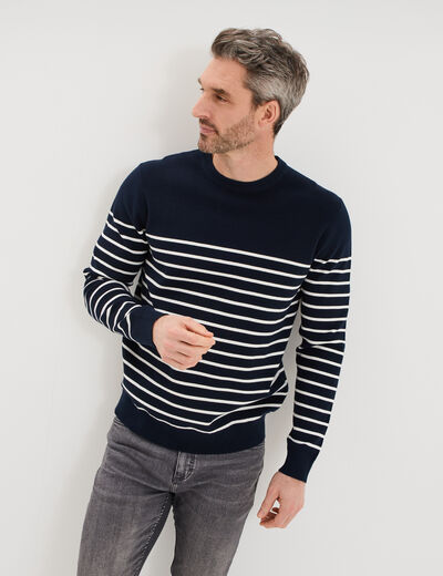 Pull col rond manches longues bleu marine homme