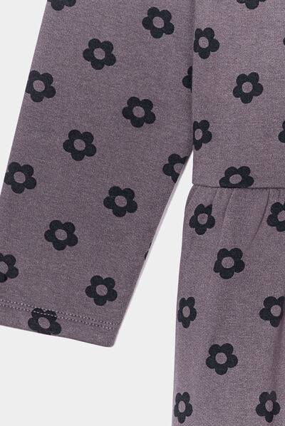 Robe molleton volantée manches longues gris foncé fille