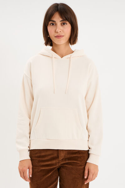 Sweat hoodie 1 poche &agrave; capuche beige femme