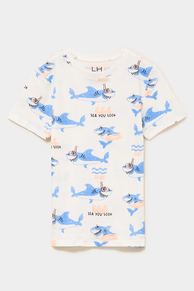 T-shirt manches courtes coton ecru gar&ccedil;on