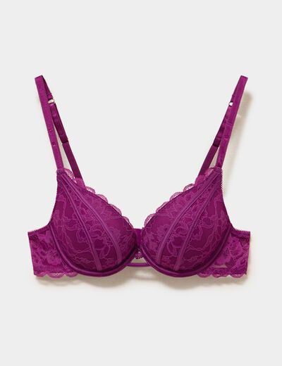Soutien-gorge maxi push up dentelle violet fonc&eacute; femme