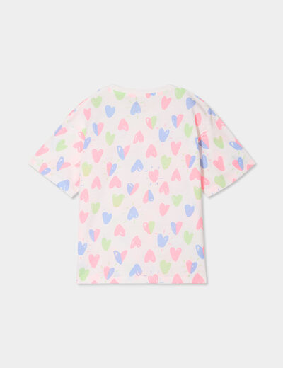 T-shirt col rond manches courtes coton ecru fille