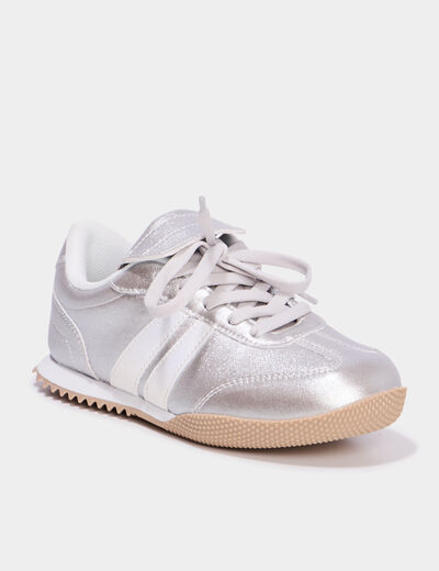 Tennis à lacets élastiqués gris argent fille
