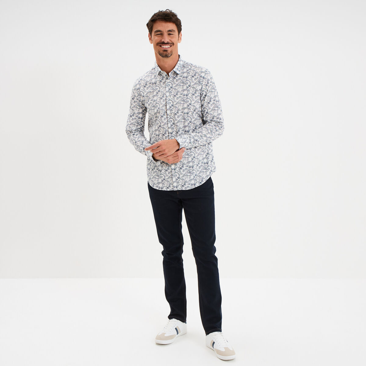 Chemise ajust&eacute;e manches longues ecru homme