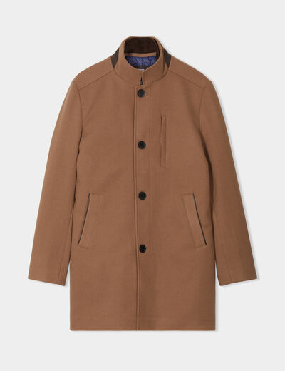 Manteau mi-long col montant boutonné taupe homme
