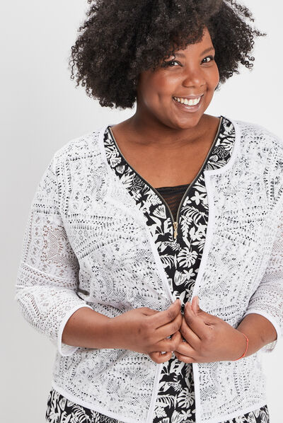 Gilet manches 3/4 ivoire femme grande taille