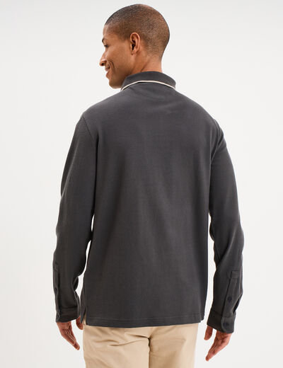 Polo piqu&eacute; droit manches longues coton gris homme