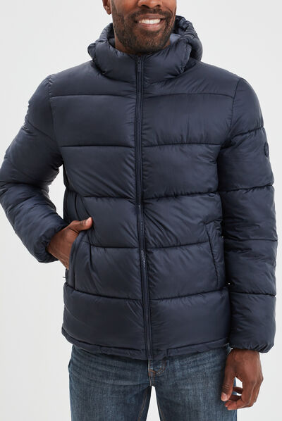 Doudoune zippée à capuche bleu marine homme