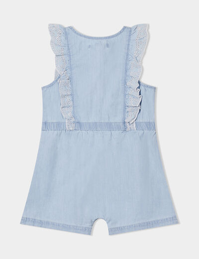 Combishort en jean volants brodés Creeks denim bleach bébé fille
