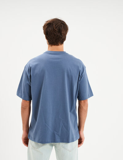 T-shirt col rond coupe relax coton &eacute;pais bleu gris homme