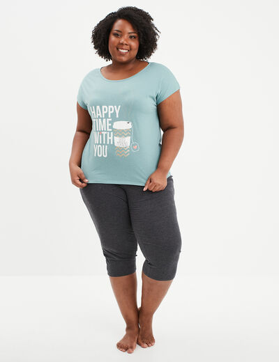 Ensemble pyjama corsaire coton gris foncé femme grande taille