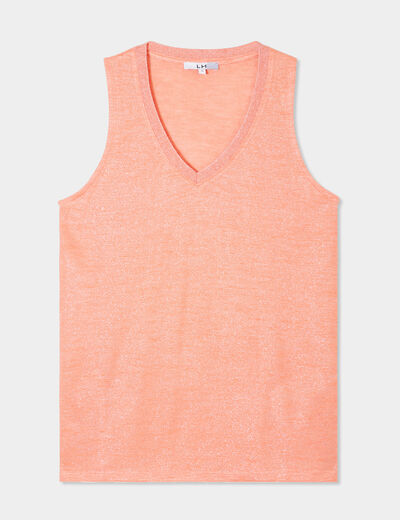 Débardeur Fille Rayé Corail Taille 14 - Dos Nu, Transparent - Occasion Très Bon État - Style Été