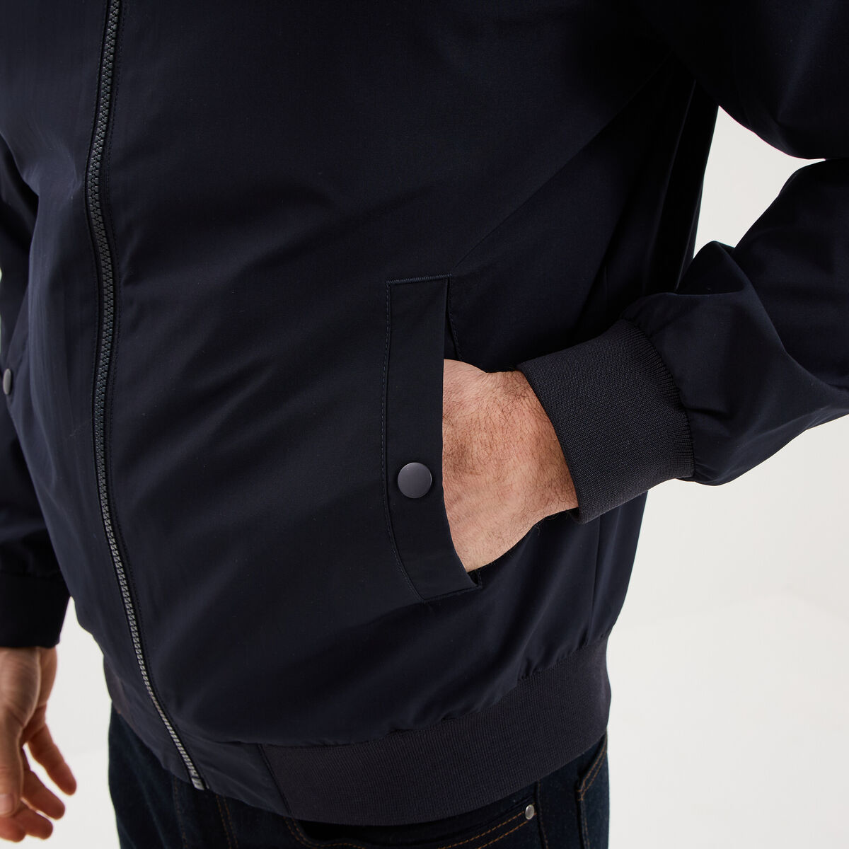 Blouson col teddy d&eacute;perlant bleu fonc&eacute; homme