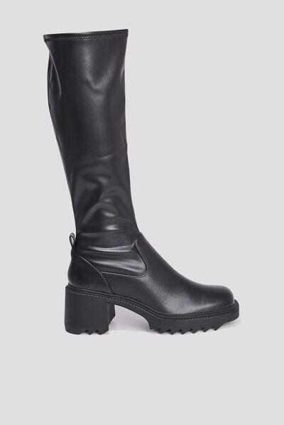 Bottes hautes semelles chunky noir femme