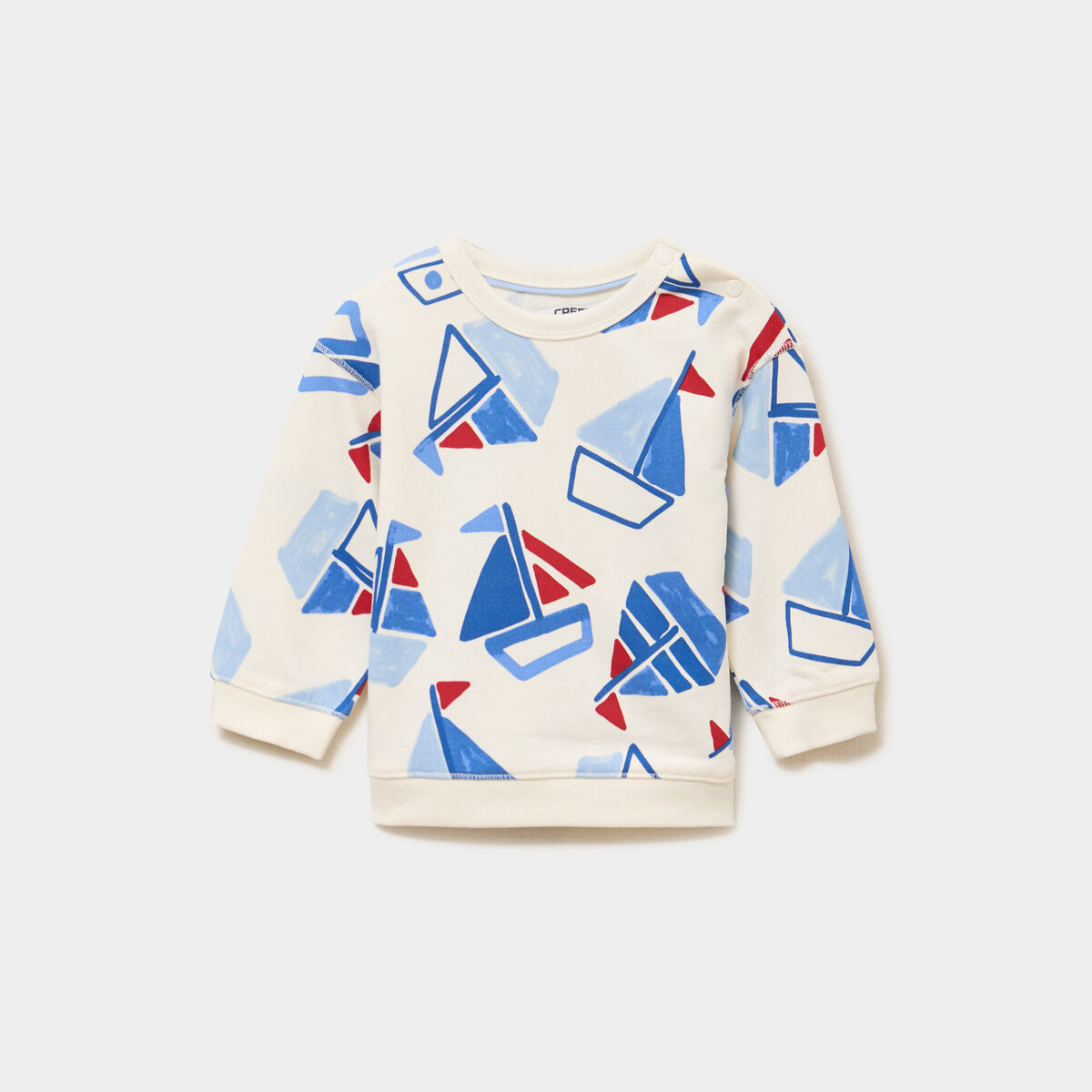 Sweat molleton col rond &eacute;paule boutonn&eacute;e ecru b&eacute;b&eacute; gar&ccedil;on