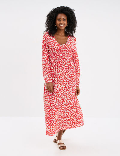 Robe midi empire fluide col en V rouge femme