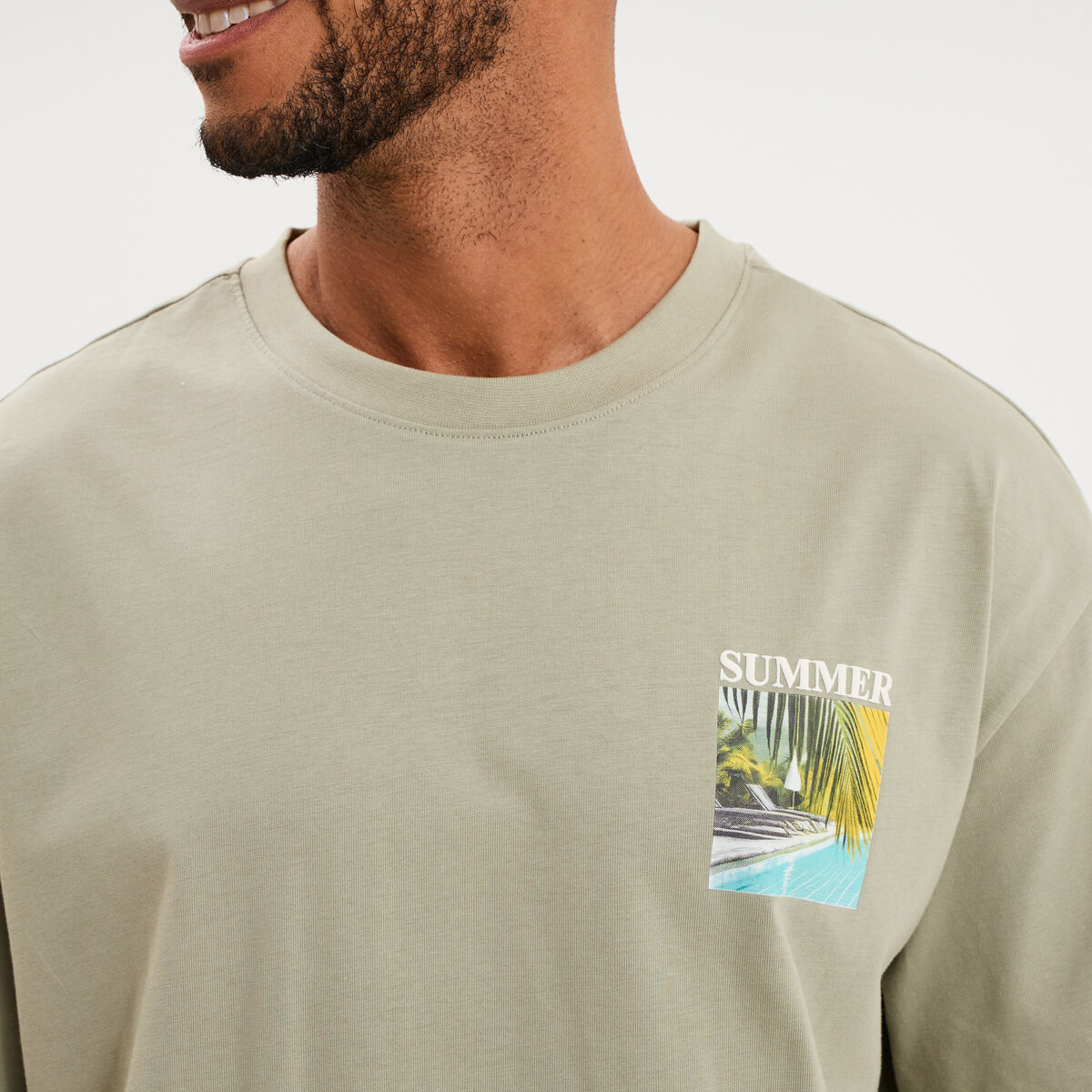 T-shirt manches courtes coton &eacute;pais vert kaki homme