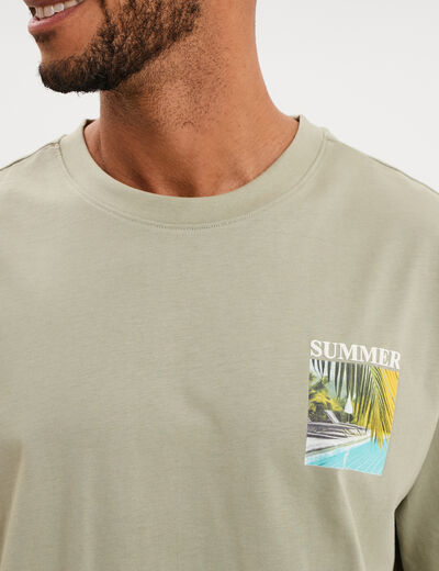 T-shirt manches courtes coton &eacute;pais vert kaki homme