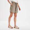 Short paperbag fluide ceinturé vert kaki femme