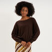 Pull encolure bateau manches longues marron fonc&eacute; femme