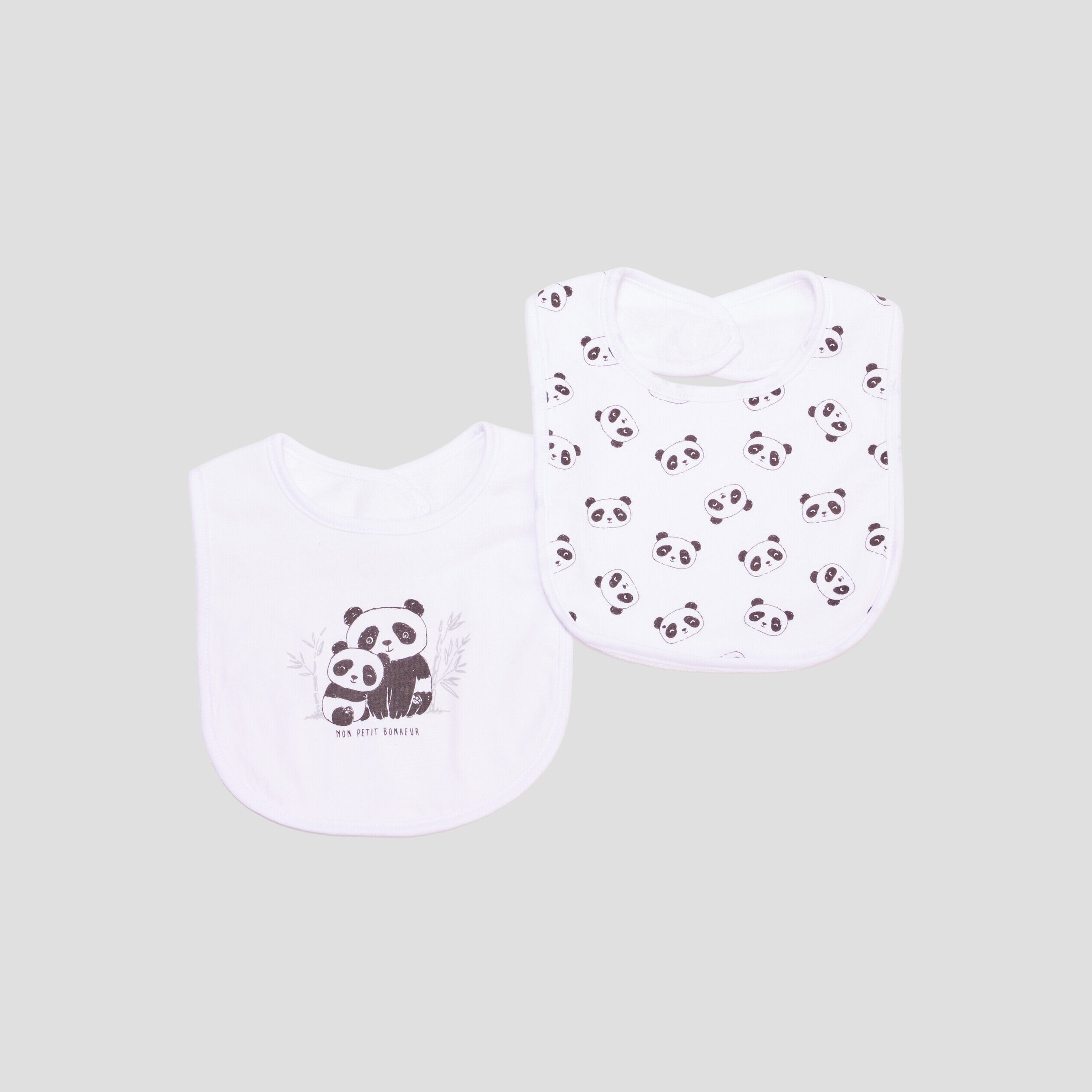 Lot 2 bavoirs coton panda blanc bébé