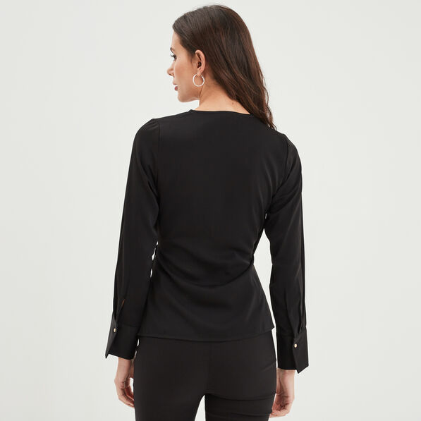 blouse satin col v cache coeur mosquitos noir femme Blouse satin col V cache-coeur Mosquitos noir femme