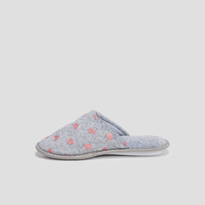 chaussons mules imprime coeur gris femme Chaussons mules imprimé coeur gris femme