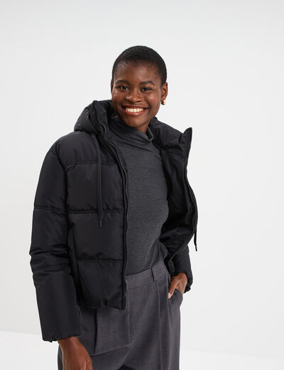 Doudoune doublée à capuche noir femme