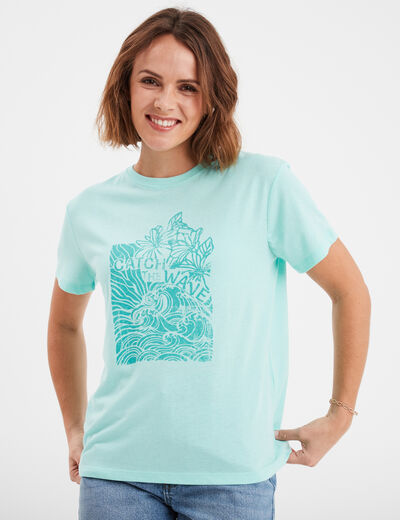 T-shirt manches courtes col rond Creeks bleu turquoise femme