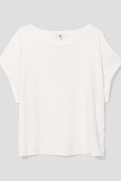T-shirt manches courtes fils métallisés blanc femme