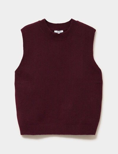 Pull sans manches col rond violet fonc&eacute; femme