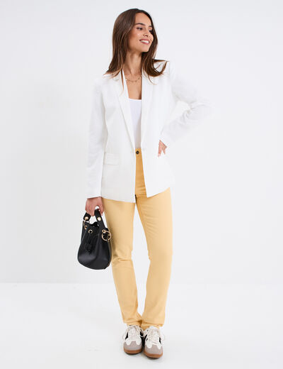 Pantalon slim en coton elasthanne jaune clair femme