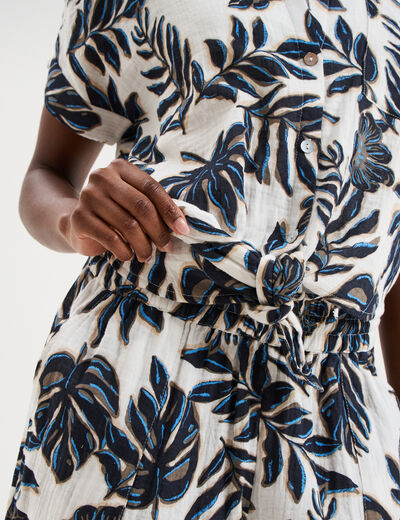 Chemise nou&eacute;e manches courtes gaze coton ecru femme