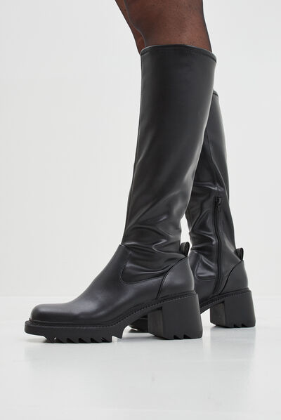 Bottes hautes semelles chunky noir femme