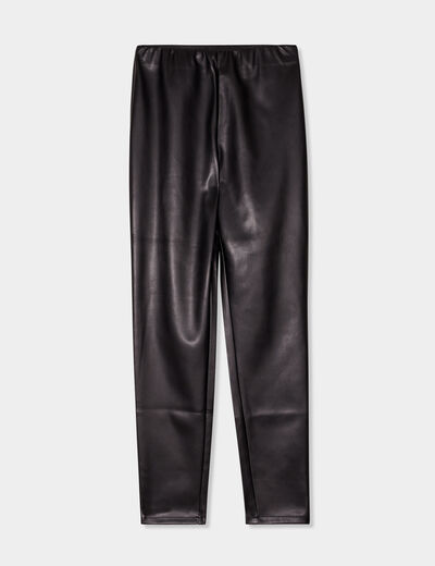 Legging simili cuir taille élastiquée noir femme