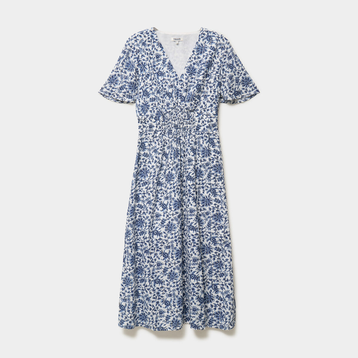 Robe longue empire taille smock&eacute;e blanc femme