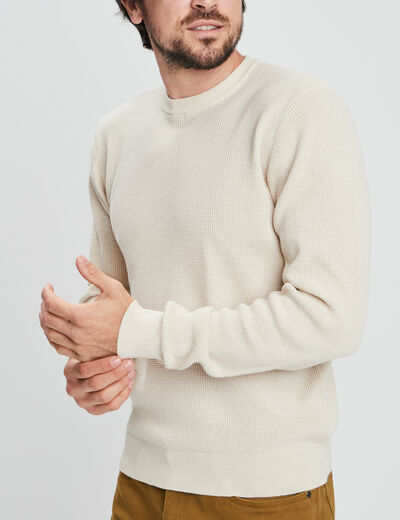 Pull avec col rond à relief creme homme