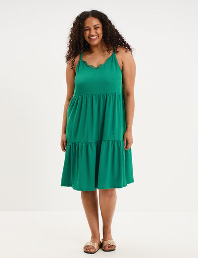 Robe bretelles &agrave; volants longueur genou vert canard femme grande taille
