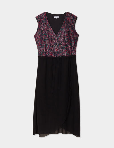 Robe fluide col cache-coeur ceinturée noir femme
