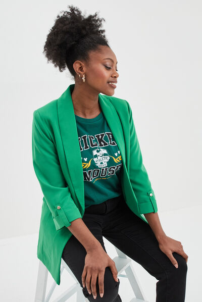 Veste blazer manches 3/4 droite vert émeraude femme