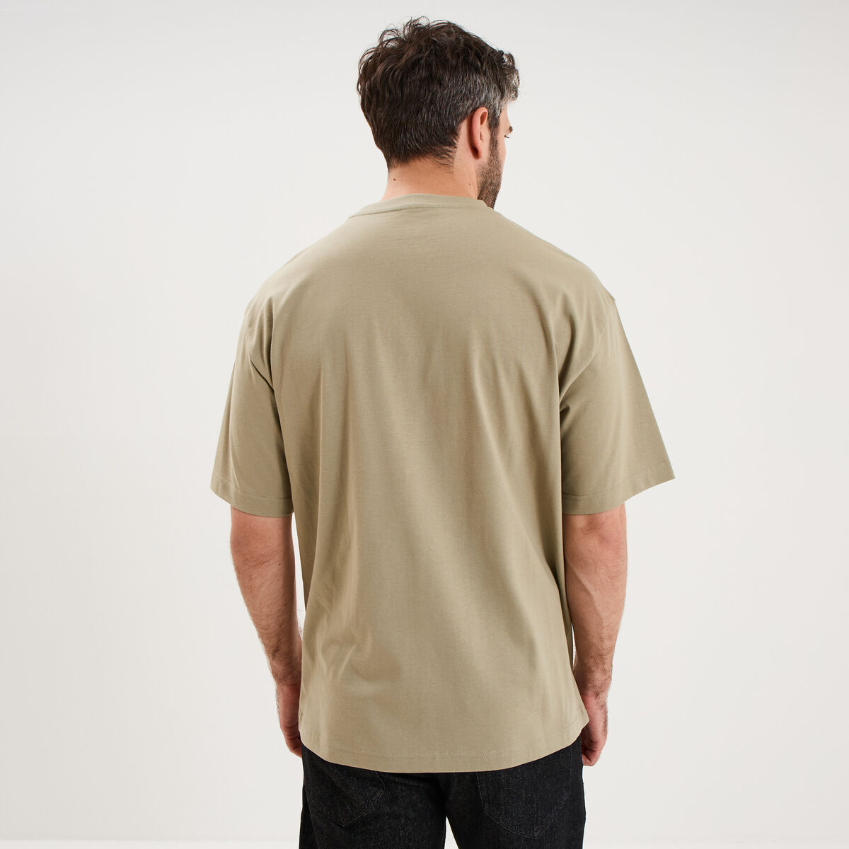 T-shirt col rond coupe relax coton &eacute;pais vert kaki homme