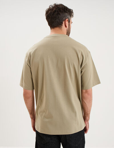 T-shirt col rond coupe relax coton &eacute;pais vert kaki homme