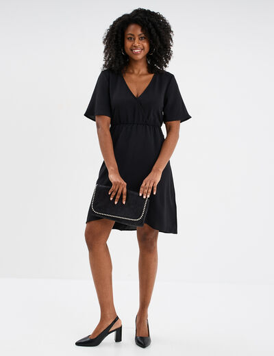 Robe courte effet portefeuille fluide noir femme