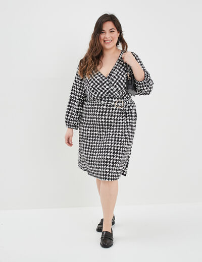 Robe patineuse col cache-coeur Modavista ecru femme grande taille